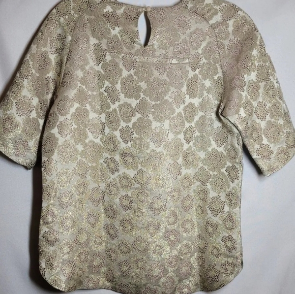 J. Crew Women's Top Size 0 Gold Metallic Floral Brocade Silk Blend Short Sleeve - Picture 4 of 11
